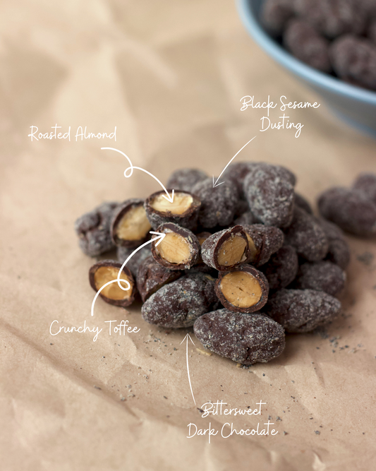 Black Sesame Dark Chocolate Almonds – Premium Gift Canister 150g