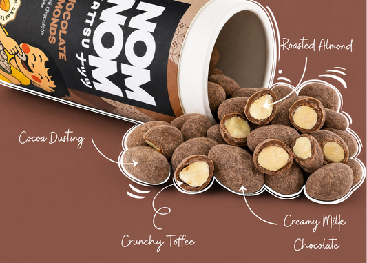 Nom Nom Nattsu milk chocolate almonds showing roasted almond crunchy toffee milk chocolate layers