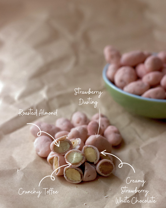 Strawberry White Chocolate Almonds – Premium Gift Canister 150g