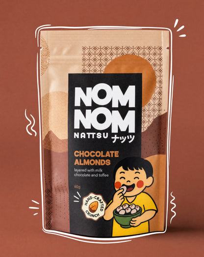 Nom Nom Nattsu Milk Chocolate Almonds 60g pouch handcrafted Melbourne