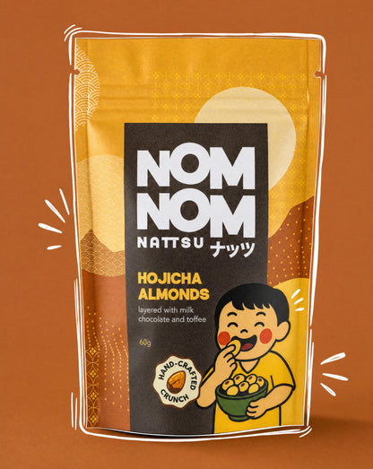 Nom Nom Nattsu Hojicha Almonds 60g pouch handcrafted Melbourne