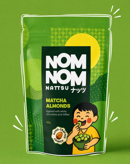 Nom Nom Nattsu Matcha Almonds 60g pouch handcrafted Melbourne