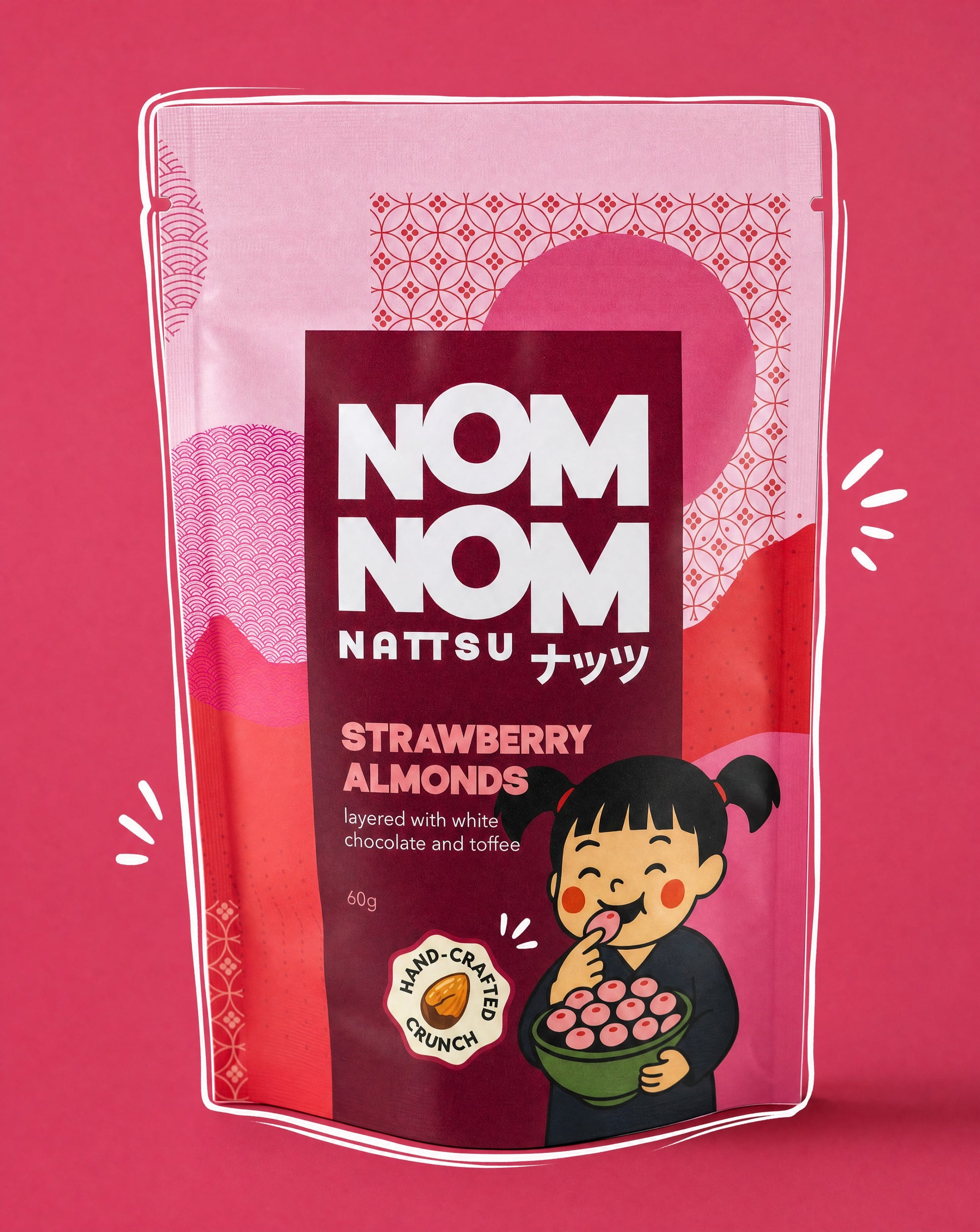 Nom Nom Nattsu Strawberry Almonds 60g pouch handcrafted Melbourne