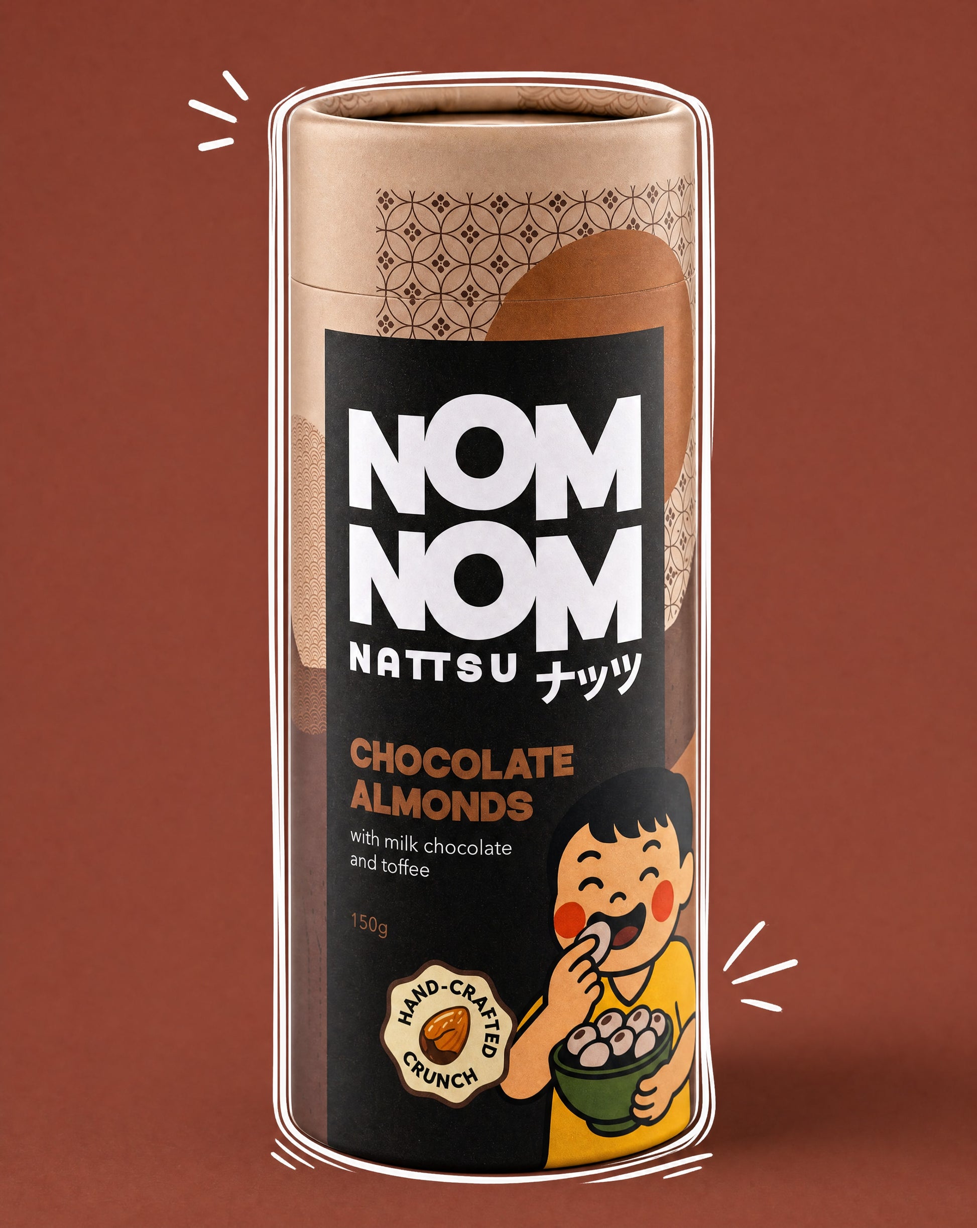Nom Nom Nattsu Milk Chocolate Almonds 150g tube handcrafted Melbourne