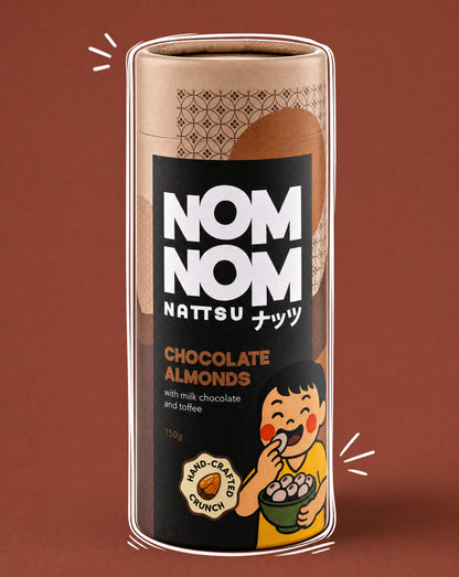 Nom Nom Nattsu Milk Chocolate Almonds 150g tube handcrafted Melbourne