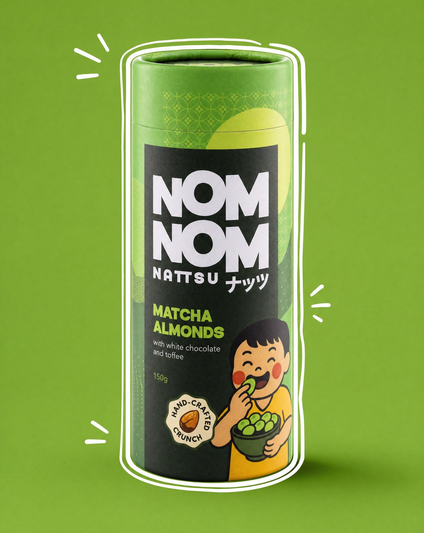 Nom Nom Nattsu Matcha Almonds 150g tube handcrafted Melbourne
